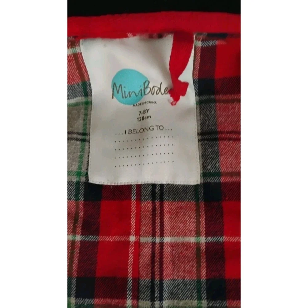 Mini Boden Boy's Navy Wool Pea Coat 7-8 Yr GC Plaid Flannel Lining Preppy Rare